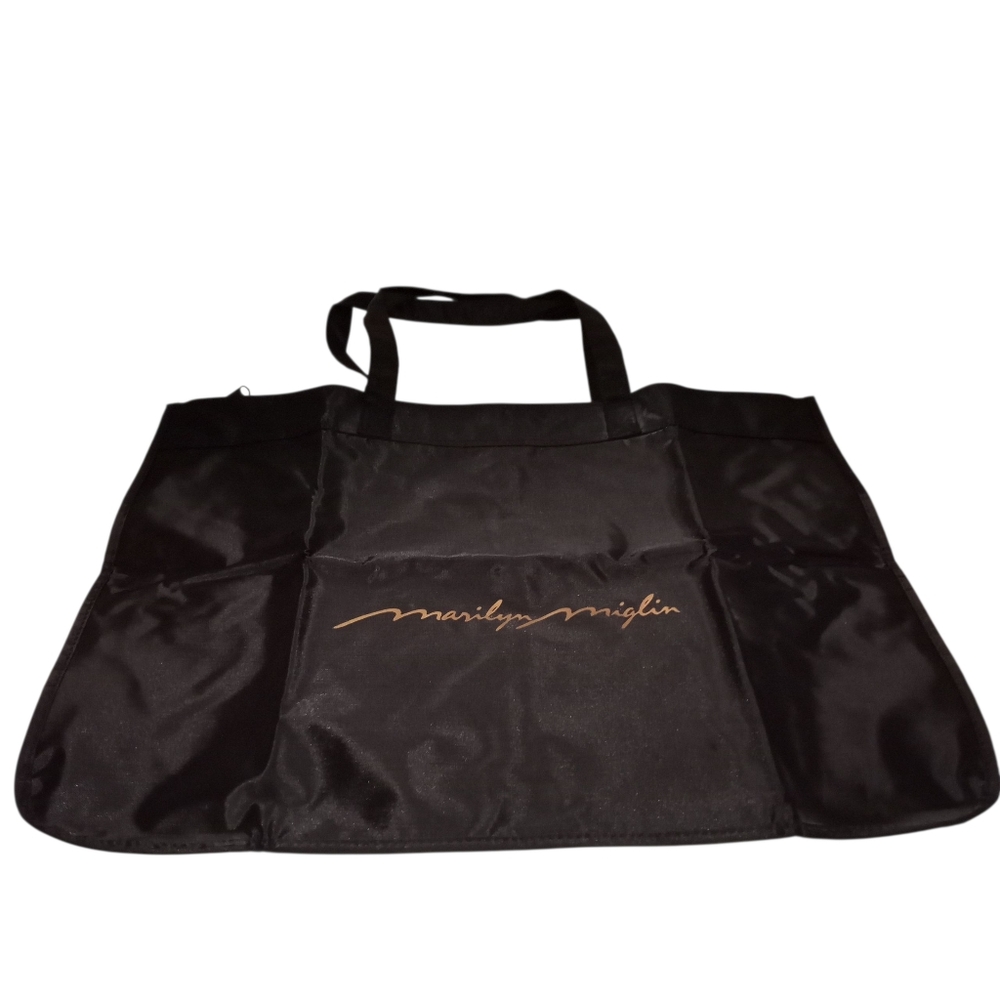 Vintage Marilyn Miglin Black Travel Tote Bag Gold Lettering Zippered Closure